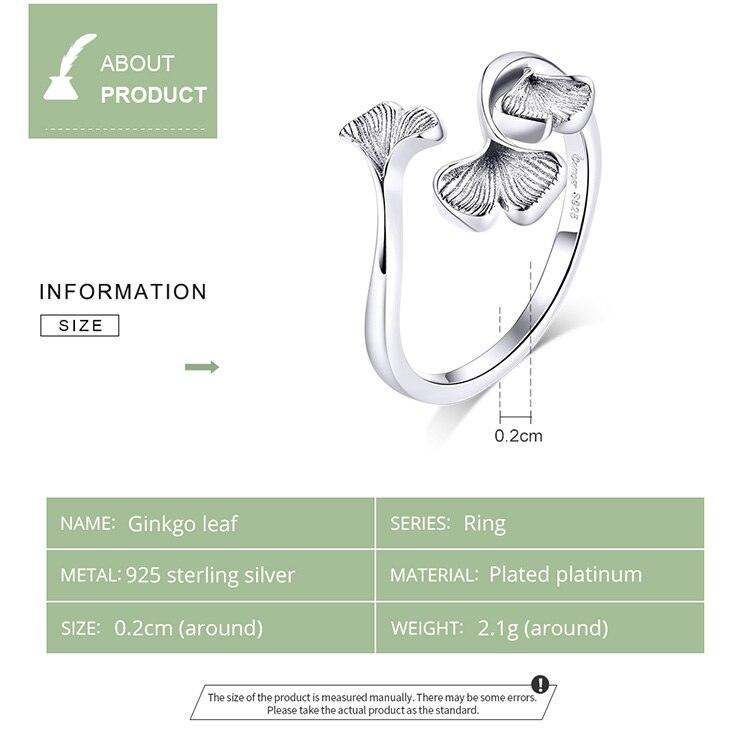 925 Sterling Silver Ginkgo Leaf Finger Rings - Charm Jewelry (GX308) - Touchy Style