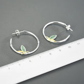 925 Sterling Silver Hoop Earring Charm Jewelry with Bamboo Leaves - LFJC0011 - Touchy Style