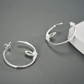 925 Sterling Silver Hoop Earring Charm Jewelry with Bamboo Leaves - LFJC0011 - Touchy Style .