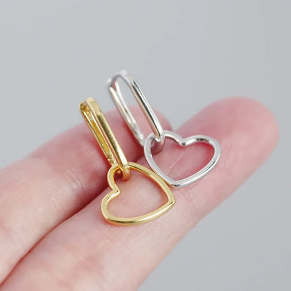 925 Sterling Silver Hoop Earrings Charm Jewelry - Geometric Heart-shaped - YH0093 - Touchy Style