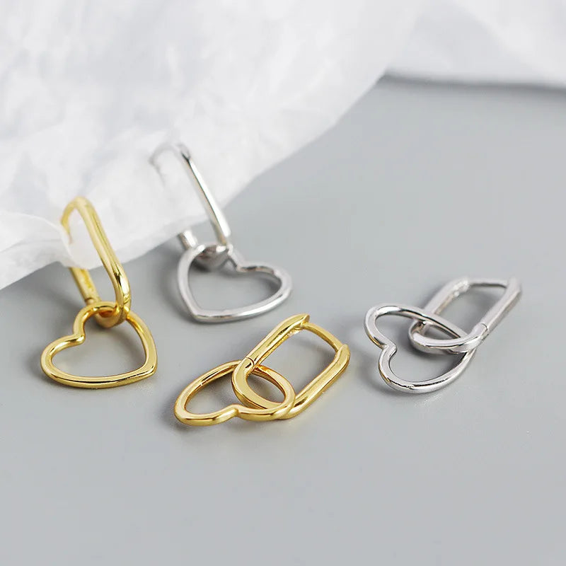 925 Sterling Silver Hoop Earrings Charm Jewelry - Geometric Heart-shaped - YH0093 - Touchy Style