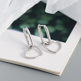 925 Sterling Silver Hoop Earrings Charm Jewelry - Geometric Heart-shaped - YH0093 - Touchy Style