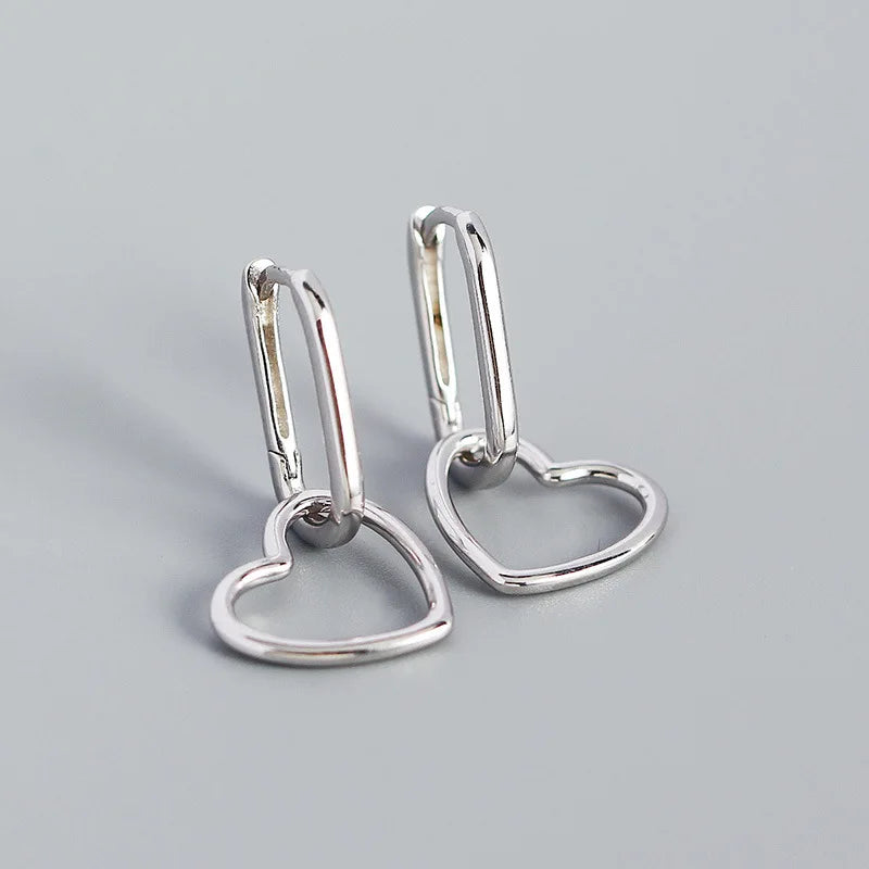 925 Sterling Silver Hoop Earrings Charm Jewelry - Geometric Heart-shaped - YH0093 - Touchy Style