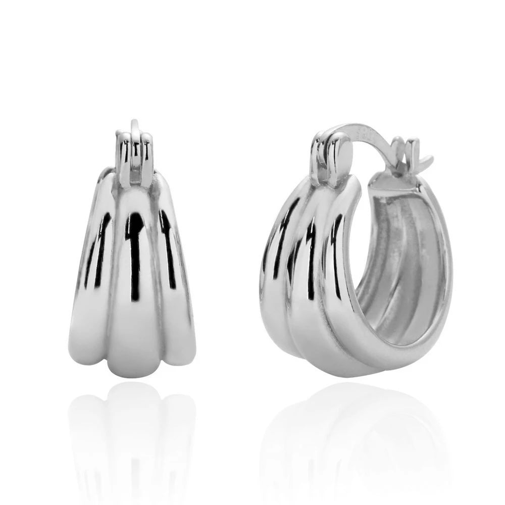 925 Sterling Silver Hoop Earrings Charm Jewelry - Glossy Plain Pattern - YH0501 - Touchy Style