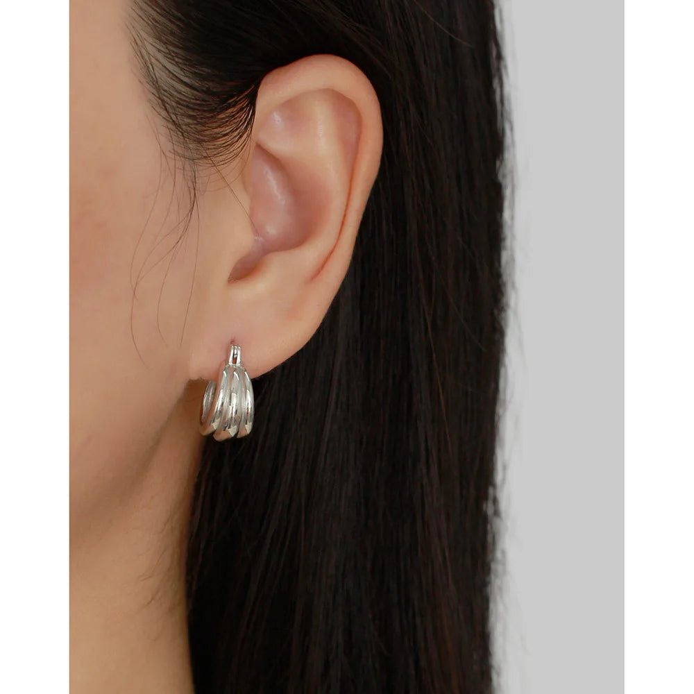 925 Sterling Silver Hoop Earrings Charm Jewelry - Glossy Plain Pattern - YH0501 - Touchy Style