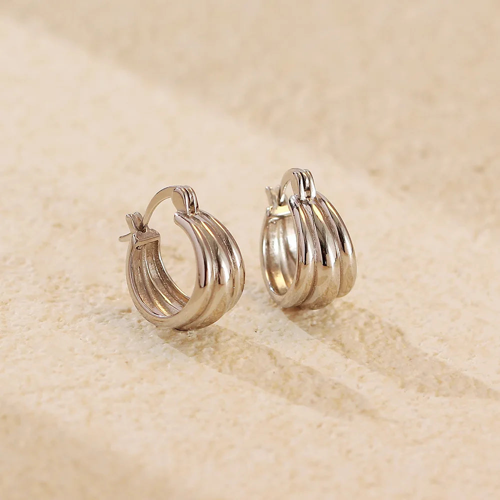 925 Sterling Silver Hoop Earrings Charm Jewelry - Glossy Plain Pattern - YH0501 - Touchy Style