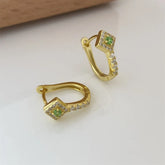 925 Sterling Silver Hoop Earrings Charm Jewelry - Rhombus Green Zircon - Xm408 - Touchy Style