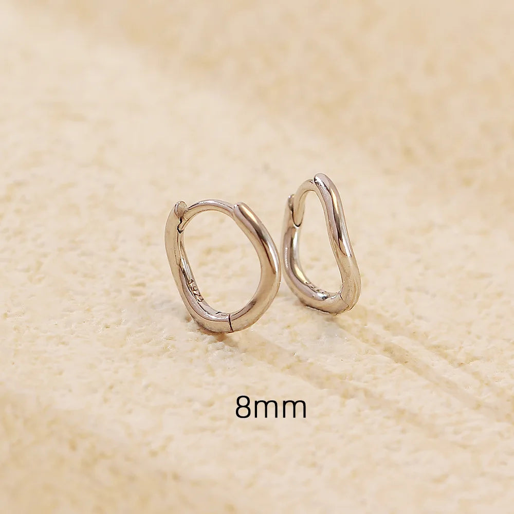 925 Sterling Silver Hoop Earrings Charm Jewelry - Simple Irregular Wavy - YH0489 - Touchy Style