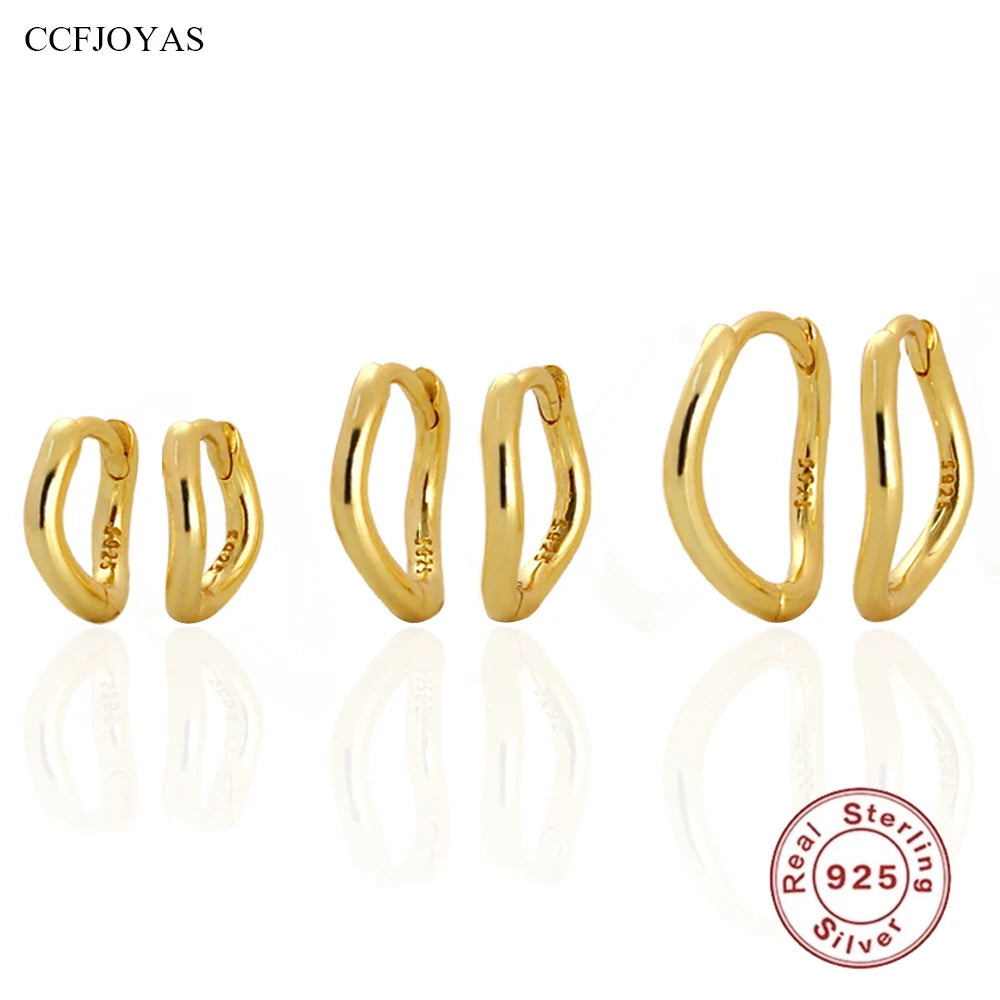 925 Sterling Silver Hoop Earrings Charm Jewelry - Simple Irregular Wavy - YH0489 - Touchy Style