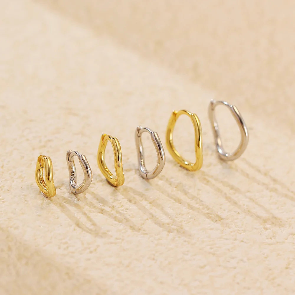 925 Sterling Silver Hoop Earrings Charm Jewelry - Simple Irregular Wavy - YH0489 - Touchy Style