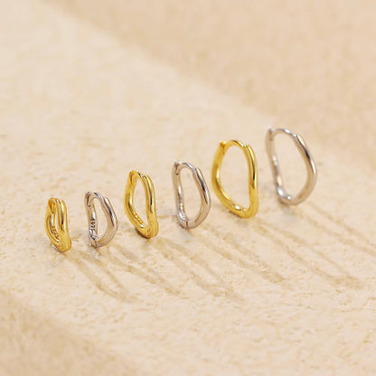 925 Sterling Silver Hoop Earrings Charm Jewelry - Simple Irregular Wavy - YH0489 - Touchy Style