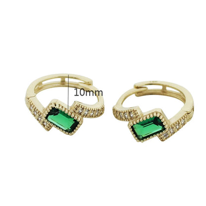 925 Sterling Silver Hoop Earrings Charm Jewelry - Square Emerald Zircon - Xm351 - Touchy Style