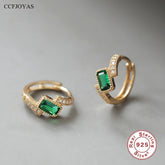 925 Sterling Silver Hoop Earrings Charm Jewelry - Square Emerald Zircon - Xm351 - Touchy Style