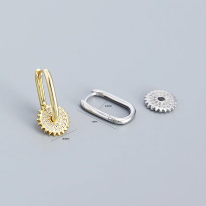 925 Sterling Silver Hoop Earrings Charm Jewelry - U-shaped Gear Zircon - YH0334 - Touchy Style