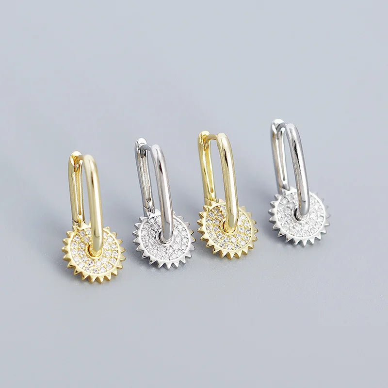 925 Sterling Silver Hoop Earrings Charm Jewelry - U-shaped Gear Zircon - YH0334 - Touchy Style