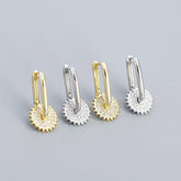 925 Sterling Silver Hoop Earrings Charm Jewelry - U-shaped Gear Zircon - YH0334 - Touchy Style