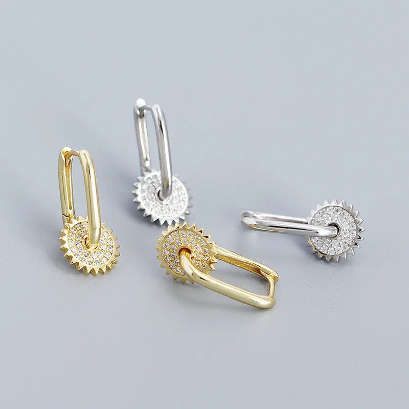 925 Sterling Silver Hoop Earrings Charm Jewelry - U-shaped Gear Zircon - YH0334 - Touchy Style