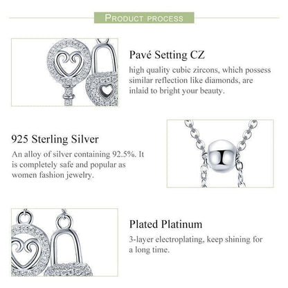 925 Sterling Silver Key of Heart Lock Pendant Necklace Charm Jewelry - Touchy Style