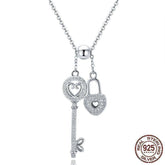 925 Sterling Silver Key of Heart Lock Pendant Necklace Charm Jewelry - Touchy Style