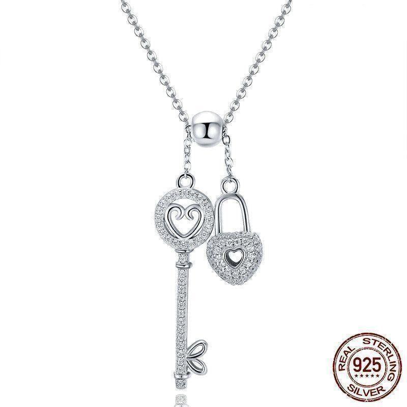 925 Sterling Silver Key of Heart Lock Pendant Necklace Charm Jewelry - Touchy Style