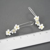 925 Sterling Silver Long Dangle Earring Charm Jewelry with Fresh Elegant Flower - LFJB0256 - Touchy Style .