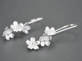 925 Sterling Silver Long Dangle Earring Charm Jewelry with Fresh Elegant Flower - LFJB0256 - Touchy Style