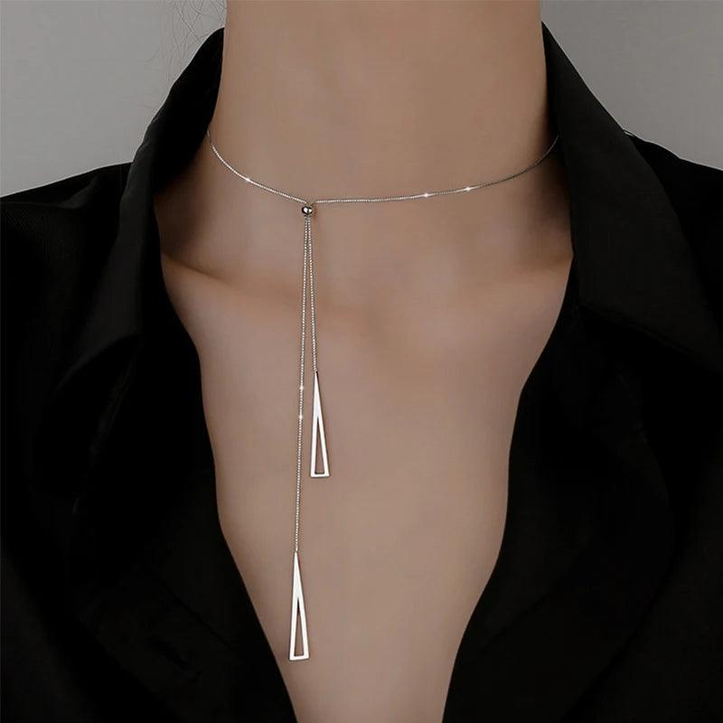 925 Sterling Silver Long Necklaces Charm Jewelry Stainless Steel Classic Triangle Fashion - Touchy Style