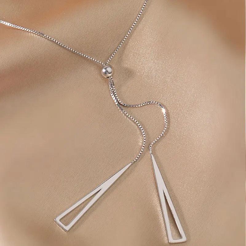 925 Sterling Silver Long Necklaces Charm Jewelry Stainless Steel Classic Triangle Fashion - Touchy Style