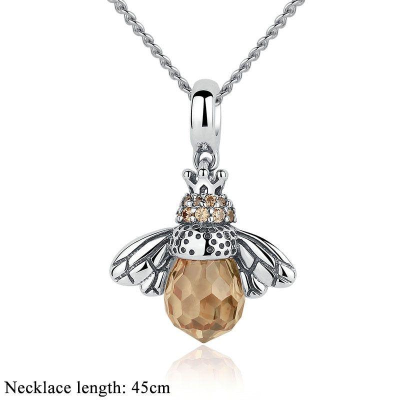 925 Sterling Silver Lovely Orange Bee Pendants Necklace Charm Jewelry - Touchy Style