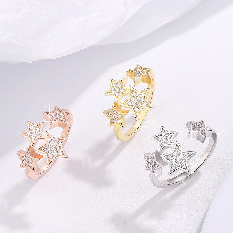 925 Sterling Silver Luminous Stars Rings Charm Jewelry GV409 - Touchy Style