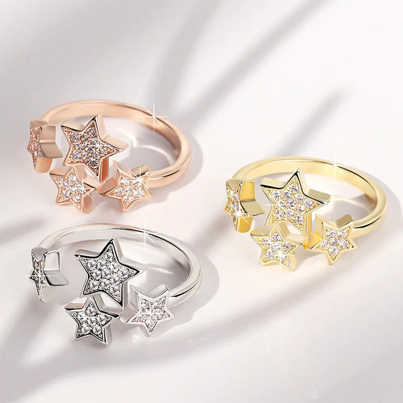 925 Sterling Silver Luminous Stars Rings Charm Jewelry GV409 - Touchy Style