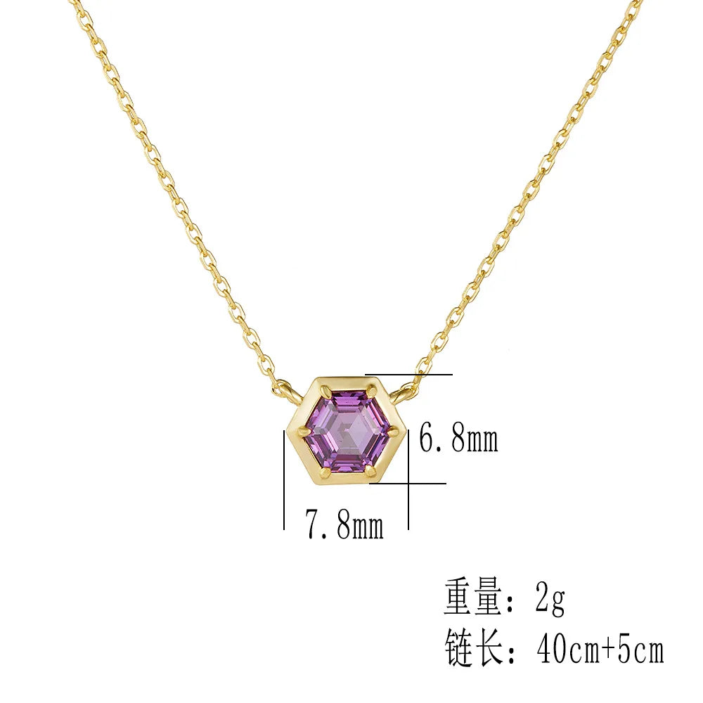 925 Sterling Silver Necklace and Earring Charm Jewelry Set - Hexagonal Zircon Pendant - CCF0024 - Touchy Style