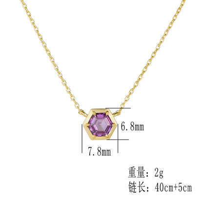 925 Sterling Silver Necklace and Earring Charm Jewelry Set - Hexagonal Zircon Pendant - CCF0024 - Touchy Style