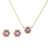 925 Sterling Silver Necklace and Earring Charm Jewelry Set - Hexagonal Zircon Pendant - CCF0024 - Touchy Style