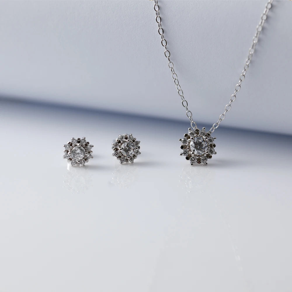 925 Sterling Silver Necklace and Earrings Charm Jewelry Set - Sunflower Pendant - Xm256 - Touchy Style