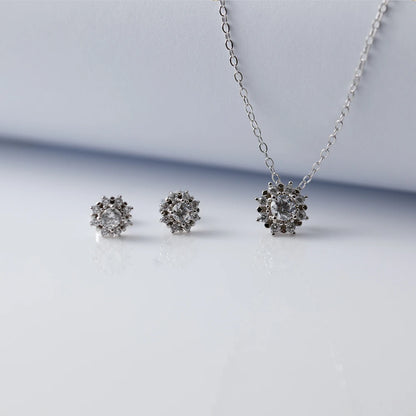 925 Sterling Silver Necklace and Earrings Charm Jewelry Set - Sunflower Pendant - Xm256 - Touchy Style