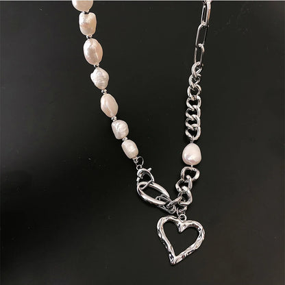 925 Sterling Silver Necklace Charm Jewelry - Asymmetric Heart Pearl - TSJ104 - Touchy Style