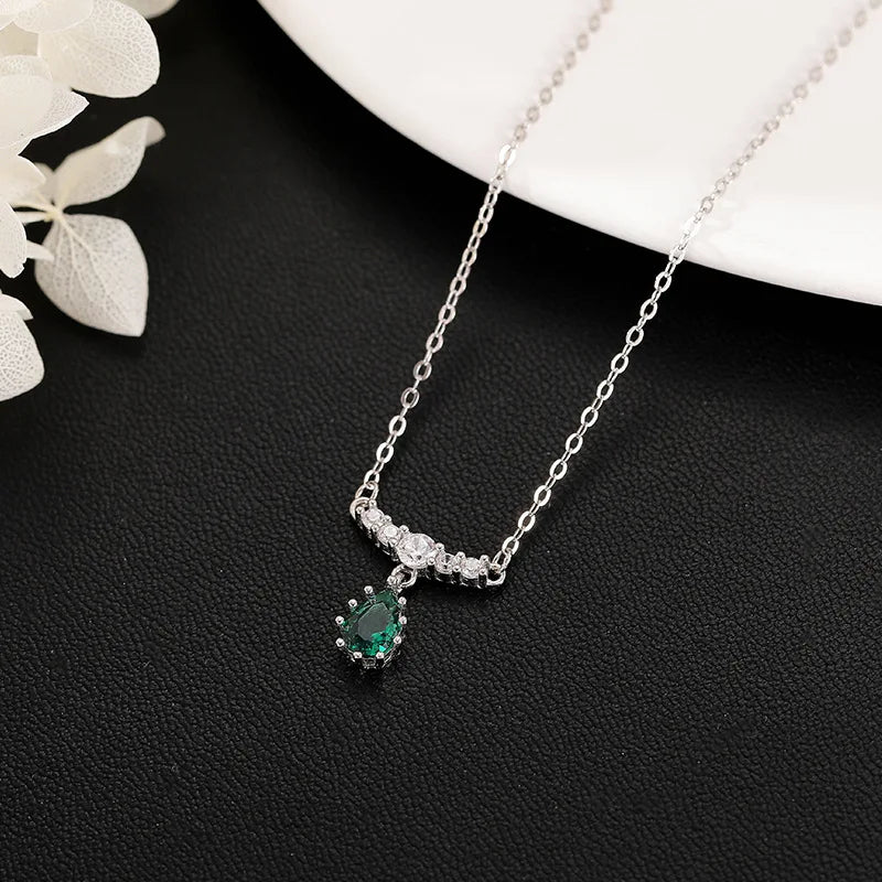 925 Sterling Silver Necklace Charm Jewelry - Emerald Water Drop Pendant - Xm273 - Touchy Style