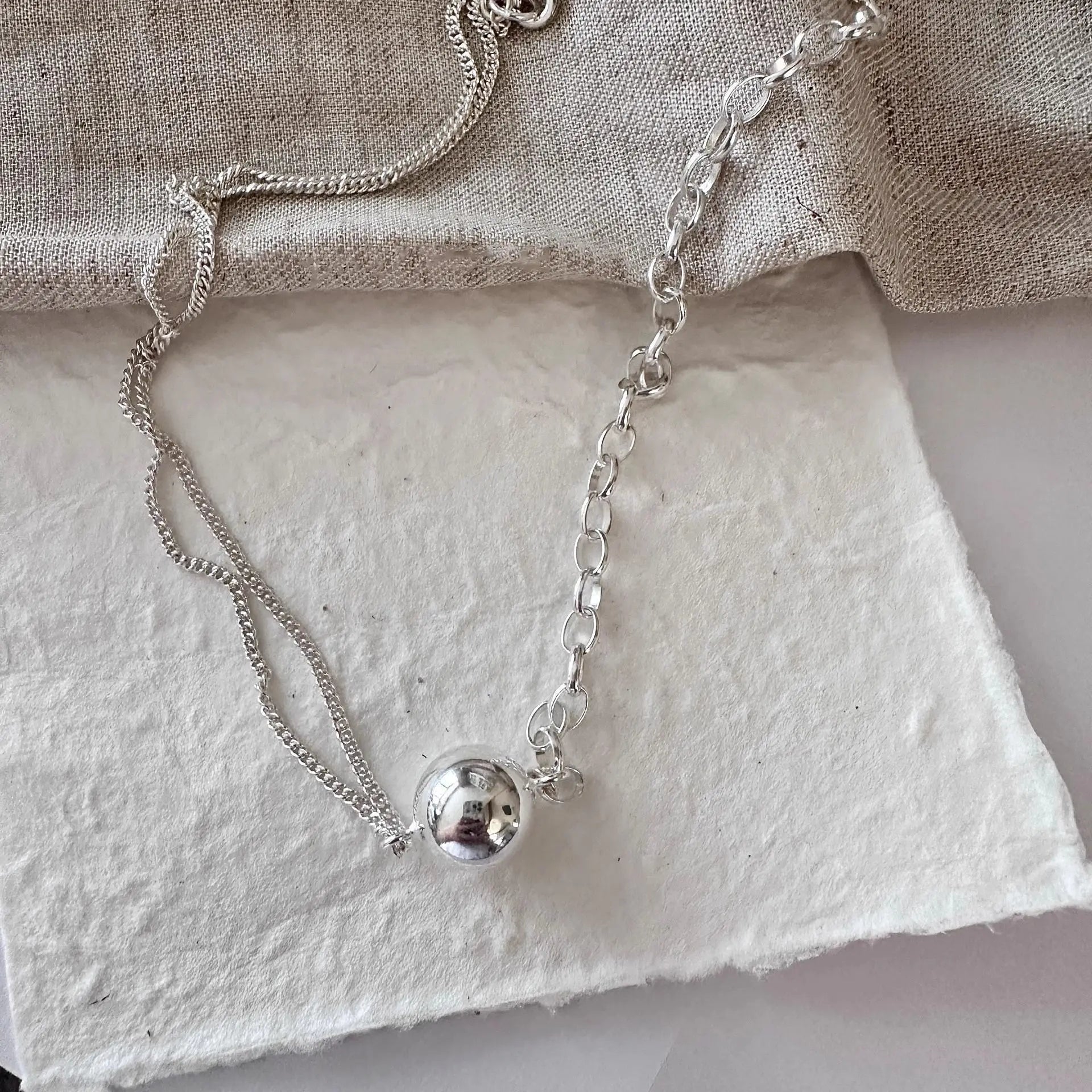 925 Sterling Silver Necklace Charm Jewelry - Geometric Ball Double Layers - TSJ74 - Touchy Style