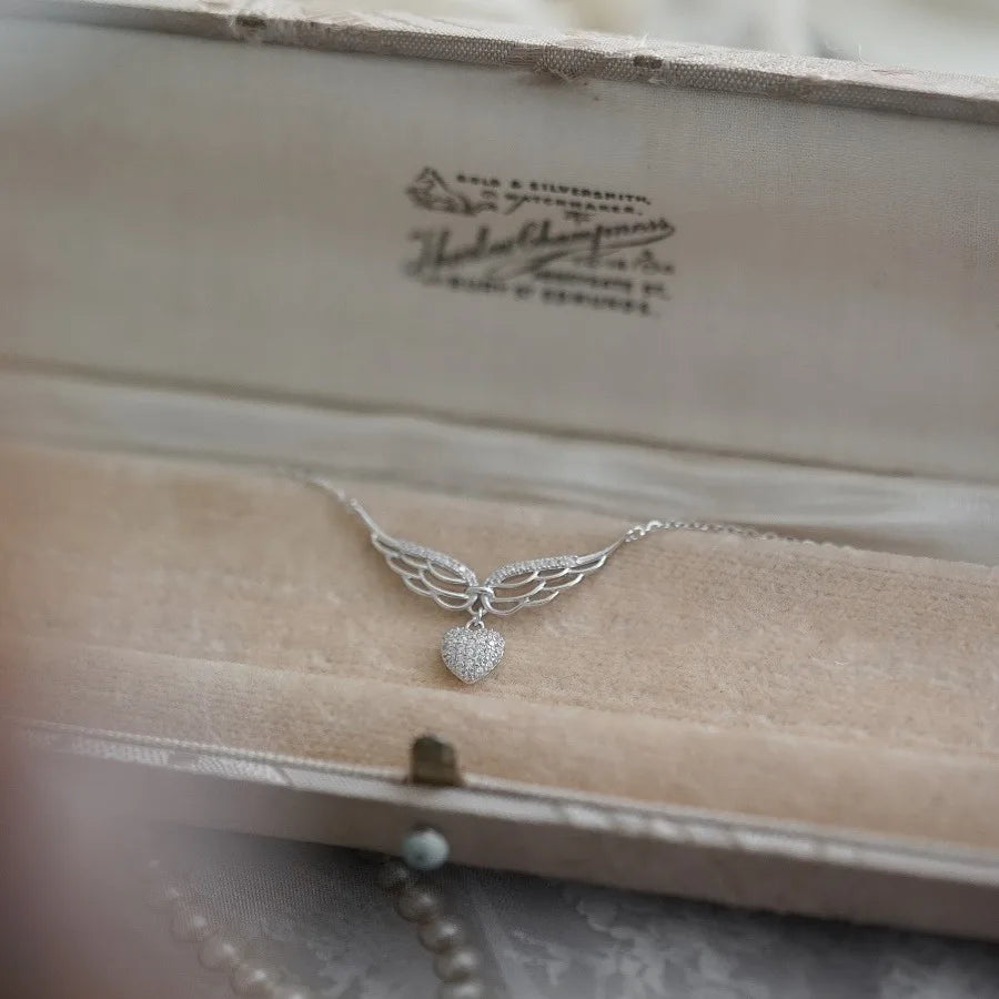 925 Sterling Silver Necklace Charm Jewelry - Hollow Wings Love - Xm370 - Touchy Style