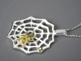 925 Sterling Silver Necklace Charm Jewelry - LFJE0208 Hunting Spider and Web Pendant - Touchy Style .