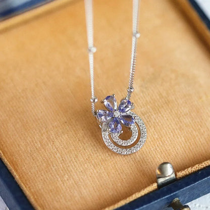 925 Sterling Silver Necklace Charm Jewelry - Light Purple Zircon Flower - Xm394 - Touchy Style