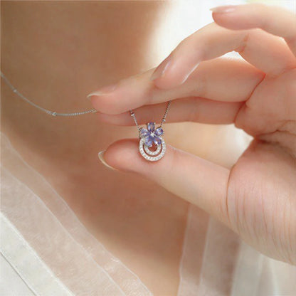 925 Sterling Silver Necklace Charm Jewelry - Light Purple Zircon Flower - Xm394 - Touchy Style