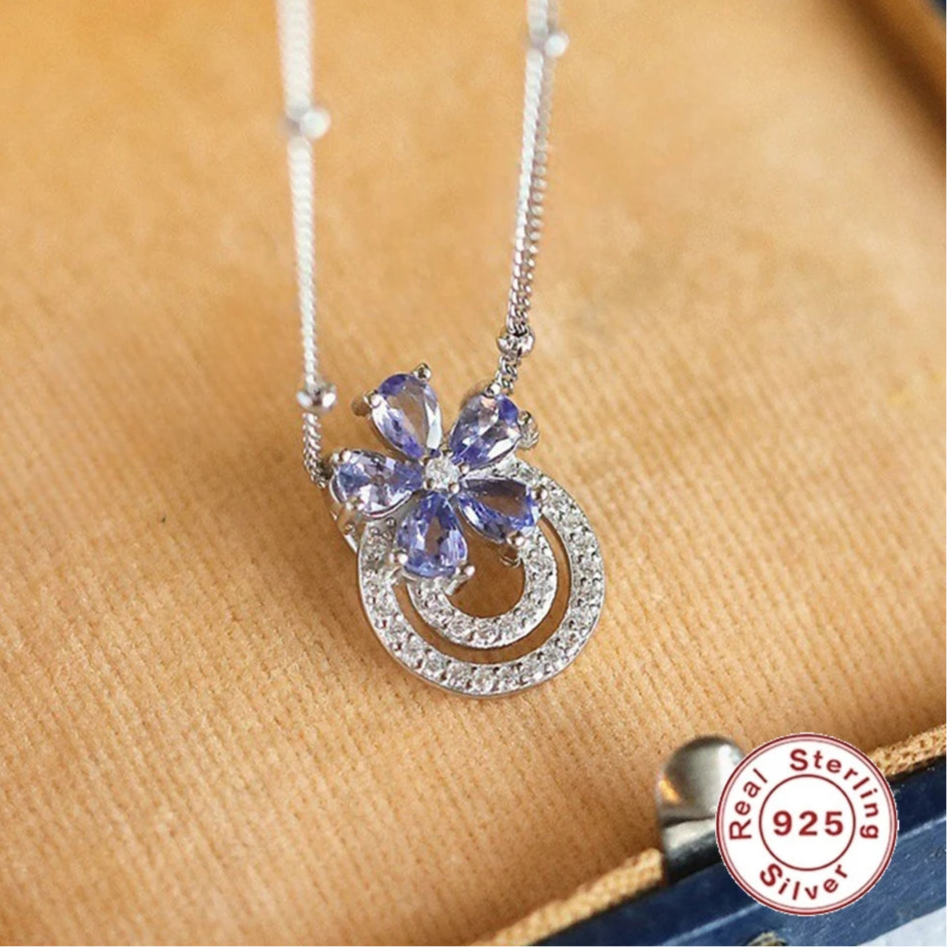 925 Sterling Silver Necklace Charm Jewelry - Light Purple Zircon Flower - Xm394 - Touchy Style