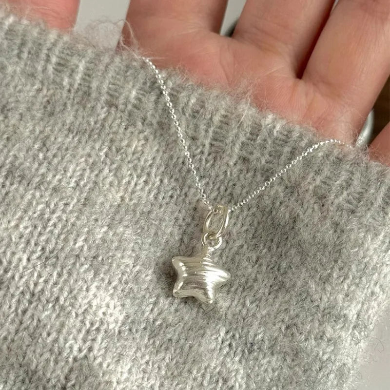 925 Sterling Silver Necklace Charm Jewelry - Matte Star Pendant, Simple - TSJ89 - Touchy Style