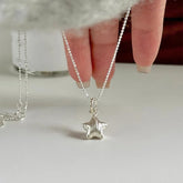 925 Sterling Silver Necklace Charm Jewelry - Matte Star Pendant, Simple - TSJ89 - Touchy Style