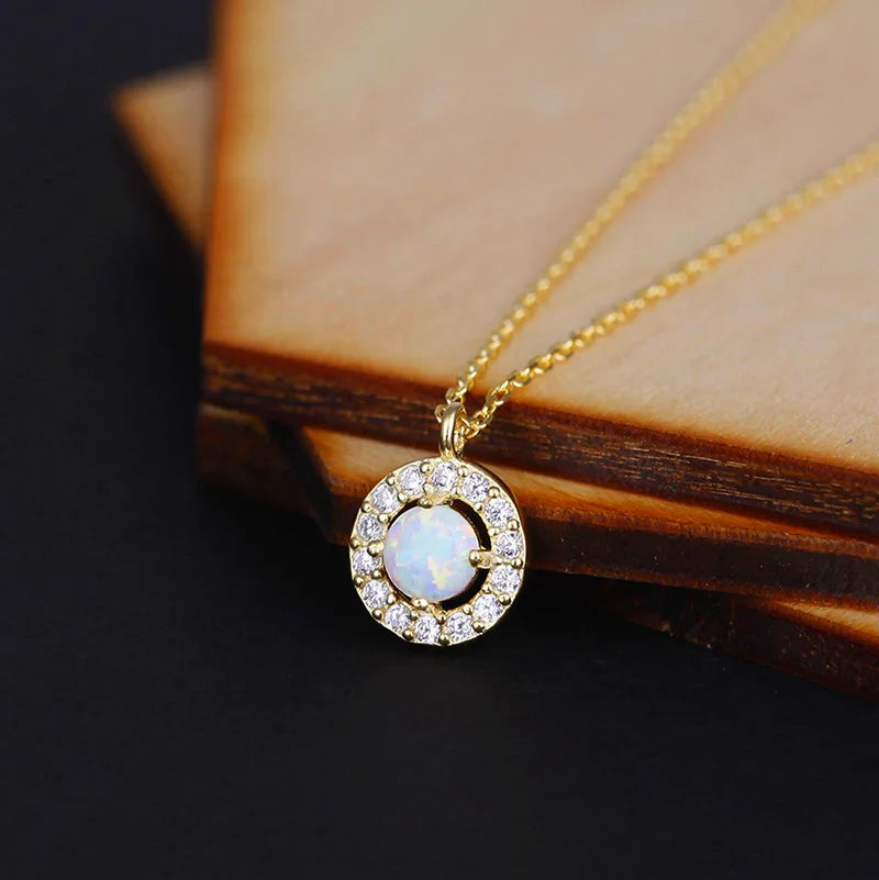 925 Sterling Silver Necklace Charm Jewelry - Round Opal Zircon - Xm420 - Touchy Style