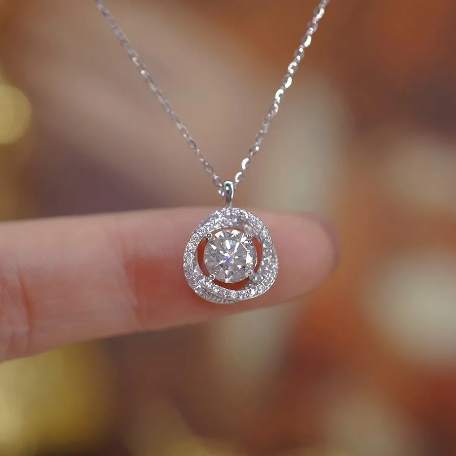 925 Sterling Silver Necklace Charm Jewelry - Round Super Flash Zircon - Xm388 - Touchy Style