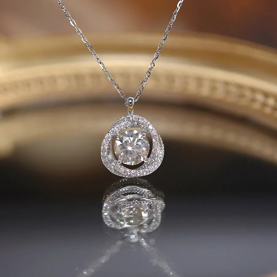 925 Sterling Silver Necklace Charm Jewelry - Round Super Flash Zircon - Xm388 - Touchy Style