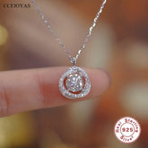 925 Sterling Silver Necklace Charm Jewelry - Round Super Flash Zircon - Xm388 - Touchy Style